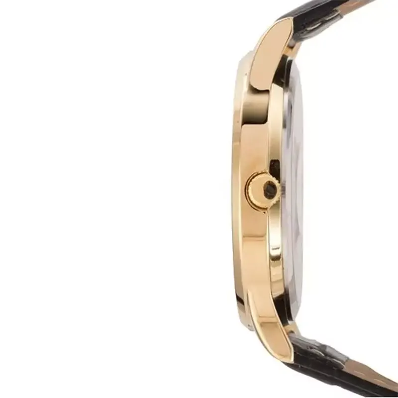 Q&Q Japan Quartz Gold Dial Black Leather Strap Men's Watch- C214J103Y